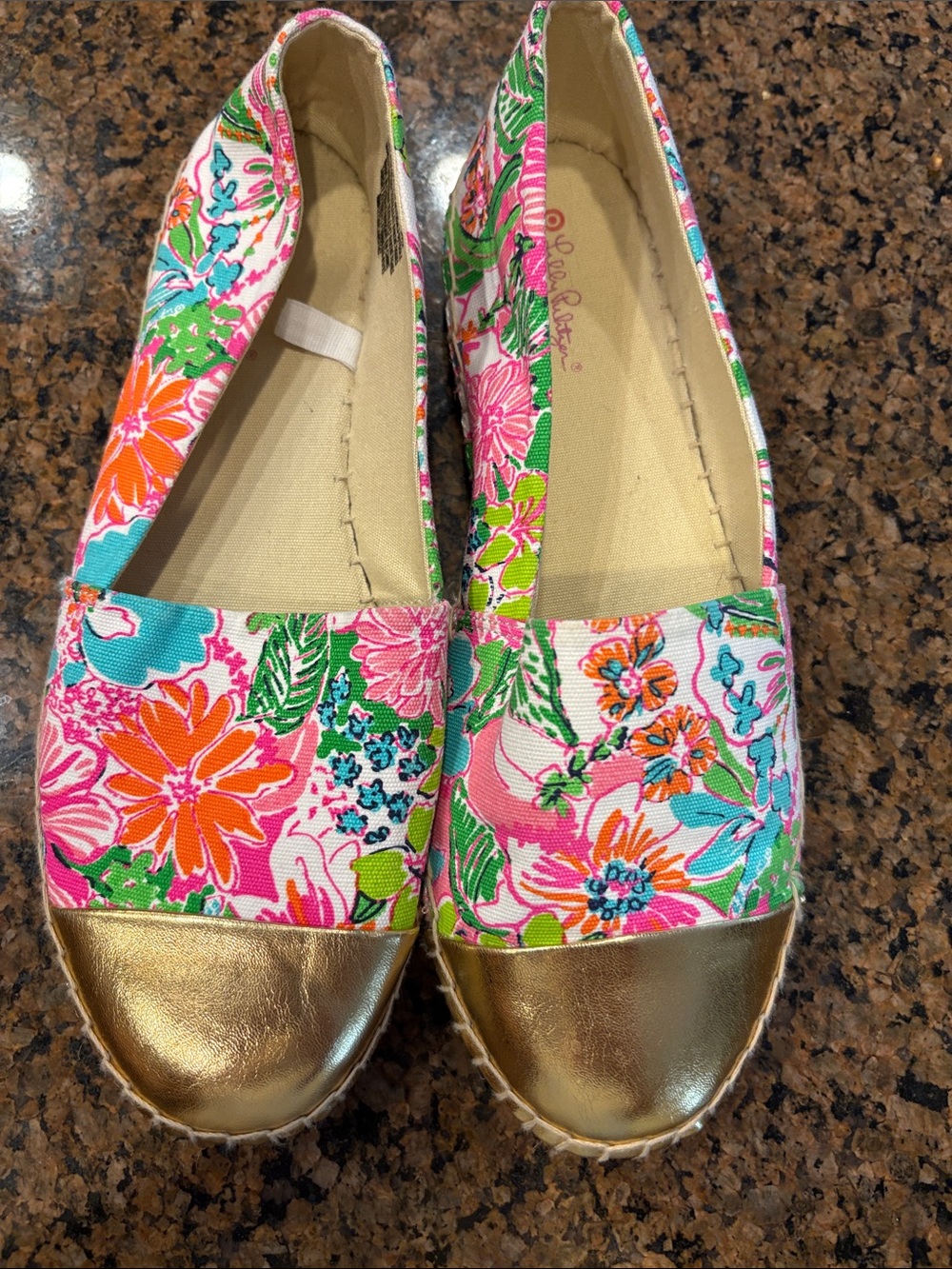 Lilly Pulitzer for Target Pink Multi Floral Espadrille Flats with Gold Toe